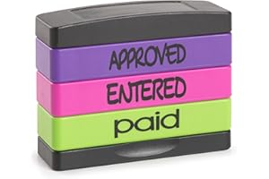 STAMP-EVER Stakz Pre-Inked Message Stamp – Approved, Entered, Paid - Purple, Pink, Green Ink – Impression Size: 5/8” x 1-13/16”