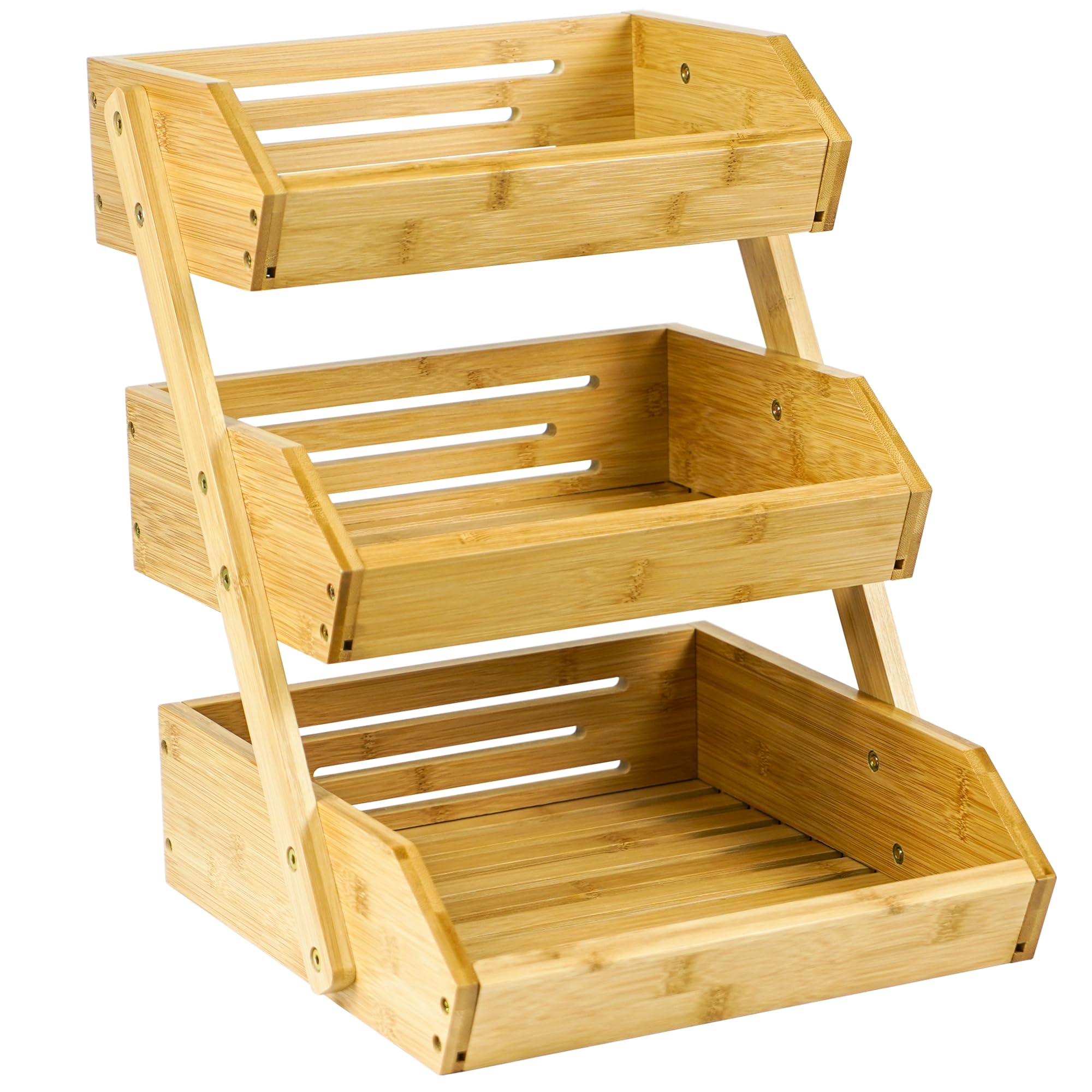 AdelDream Bamboo Fruit Basket 3-Tier Serving Basket Fruit Bowl and Snack Display Stand Perfect for Fruit Vegetable Snacks Housewares and More Bamboo (Three Tier Fruit Basket)
