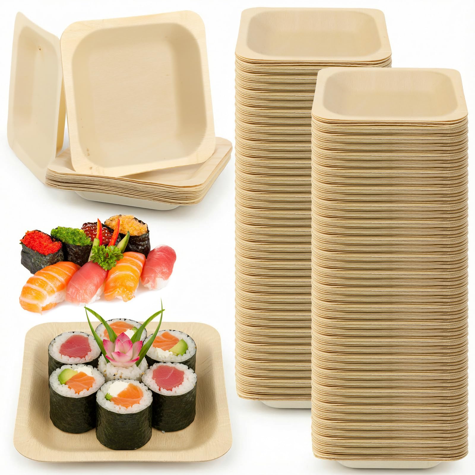 Photo 1 of 100Pcs Disposable Square Palm Bowls Bulk, Leaf Bowls Bamboo Disposable Plates Dipping Bowl Square Wood Plates for Birthday Party, Wedding Events, Dessert, Appetizer, BBQs, and Parties,4.5x4.5x0.6 Inch