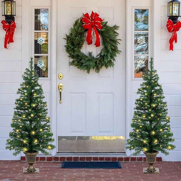 SET OF 2 CHRISTMAS TREES WITH LIGHTS 4-FT...