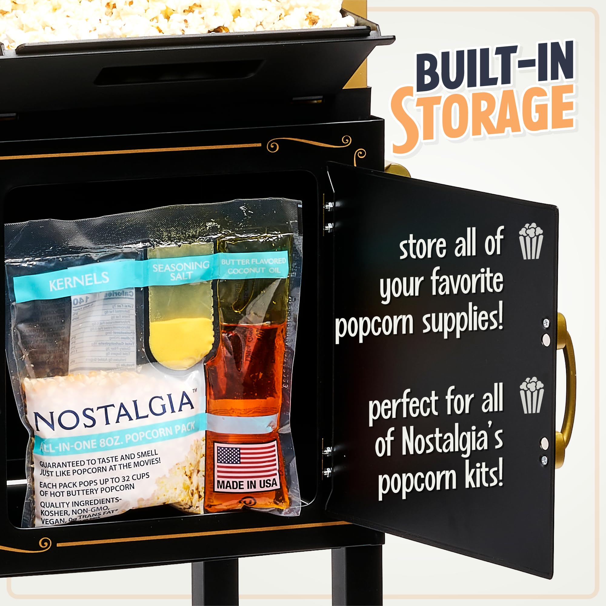 Nostalgia Popcorn Maker Machine - Professional Cart With 2.5 Oz Kettle Makes Up to 10 Cups - Vintage Popcorn Machine Movie Theater Style - Black