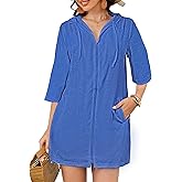 Bsubseach Terry Cloth Swim Coverup - Women Long Sleeve Hooded Swimsuit Coverup Zipper Beach Coverups Robes with Pockets