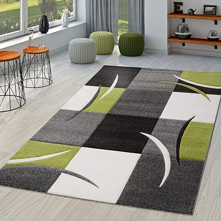 TT Home Teppich Wohnzimmer Modern Palermo mit Konturenschnitt in Grau Grün Schwarz, Größe:120x170 cm