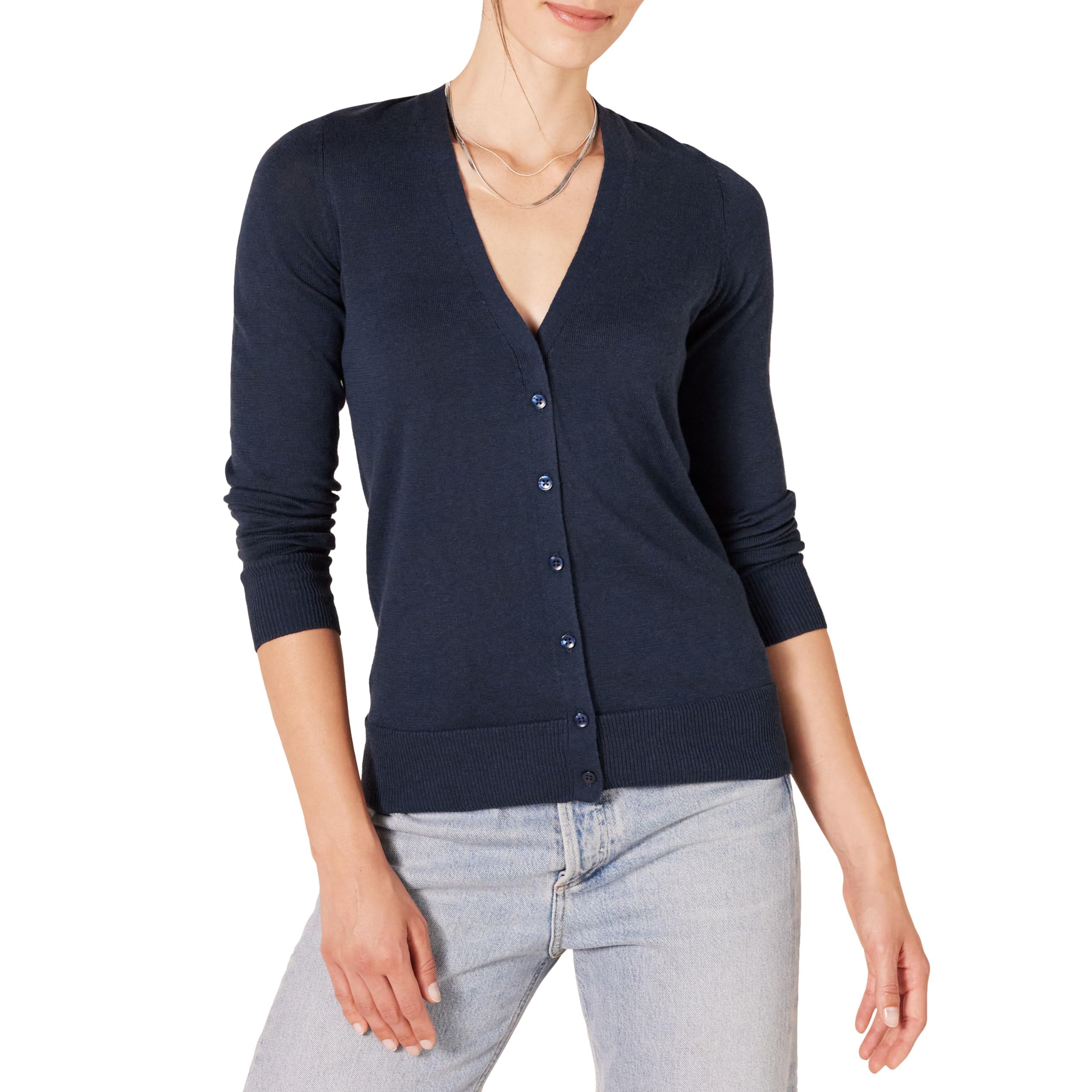 Photo 1 of Amazon Essentials Women's Lightweight V-Neck Cardigan Sweater (Available in Plus Size), Navy, Large
