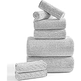 8-Piece Premium Towel Set for Bathroom|2 Oversized Large Bath Sheet,2 Hand Towels,4 Washcloths|Soft Cozy Highly Absorbent Fast Dry Microfiber Shower Towel Set for Hotel Bathroom Essentials,Brown White