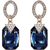 Navachi 18k Gold Plated White Crystal Square Zircon Dangle Stud Earrings