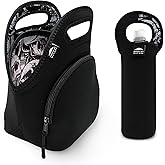 Lunch Bag Set For Women, Men & Kids | Extra Thick 5mm Insulated Neoprene Keeps Your Lunch Box Delicious For Hours | Washable | Water Bottle Sleeve | Extra Pocket | YKK zippers | Skulls