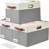 Bagnizer Large Collapsible Fabric Storage Bins with 3 Handles, Foldable Organizer Baskets for Closet, Shelves, Living Room | 3 Pack, Durable PU & Metal Handles (14.9"x9.8"x9.8", Gray & White)