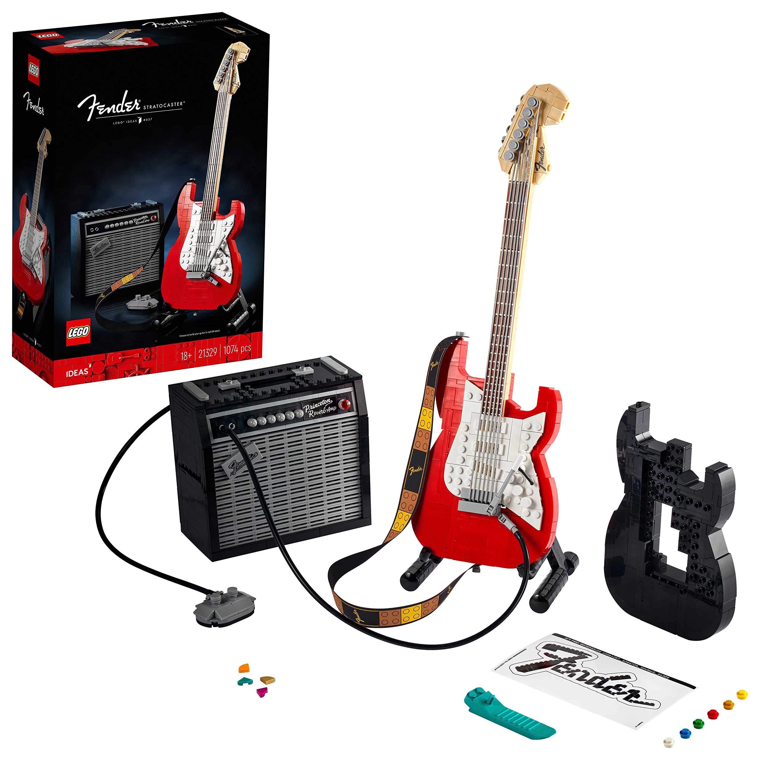 LEGO Ideas Fender Stratocaster DIY Guitar Model Building Set with 65 Princeton Reverb Amplifier & Authentic Accessories, Gifts for Music Lovers, Guitarists, Men, Women, Him and Her 21329
