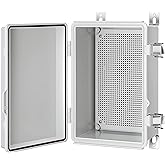 Gratury Junction Box, IP67 Waterproof Plastic Enclosure for Electrical Project, Hinged Grey Cover, Includes Mounting Plate and Wall Bracket (Grey Cover, 11.4"×7.5"×5.5")