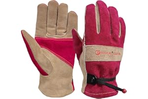 AOUCHI Women's Cotton Lined Leather Work Gardening Gloves, Rose Trimming, TIG/MIG Welding, Construction, Farm, Ranch Flexible Cowhide Gloves, Comfortable, Durable (Small)
