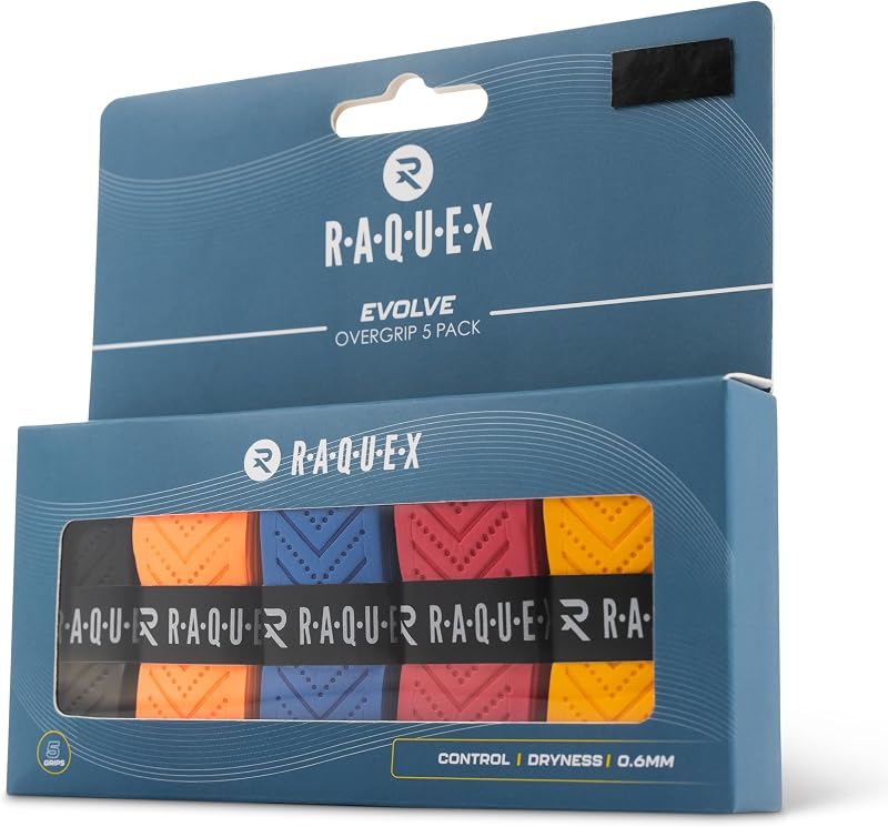 Raquex Evolve Racket Overgrip Tape 5 Pack Multicolour Universal Fit