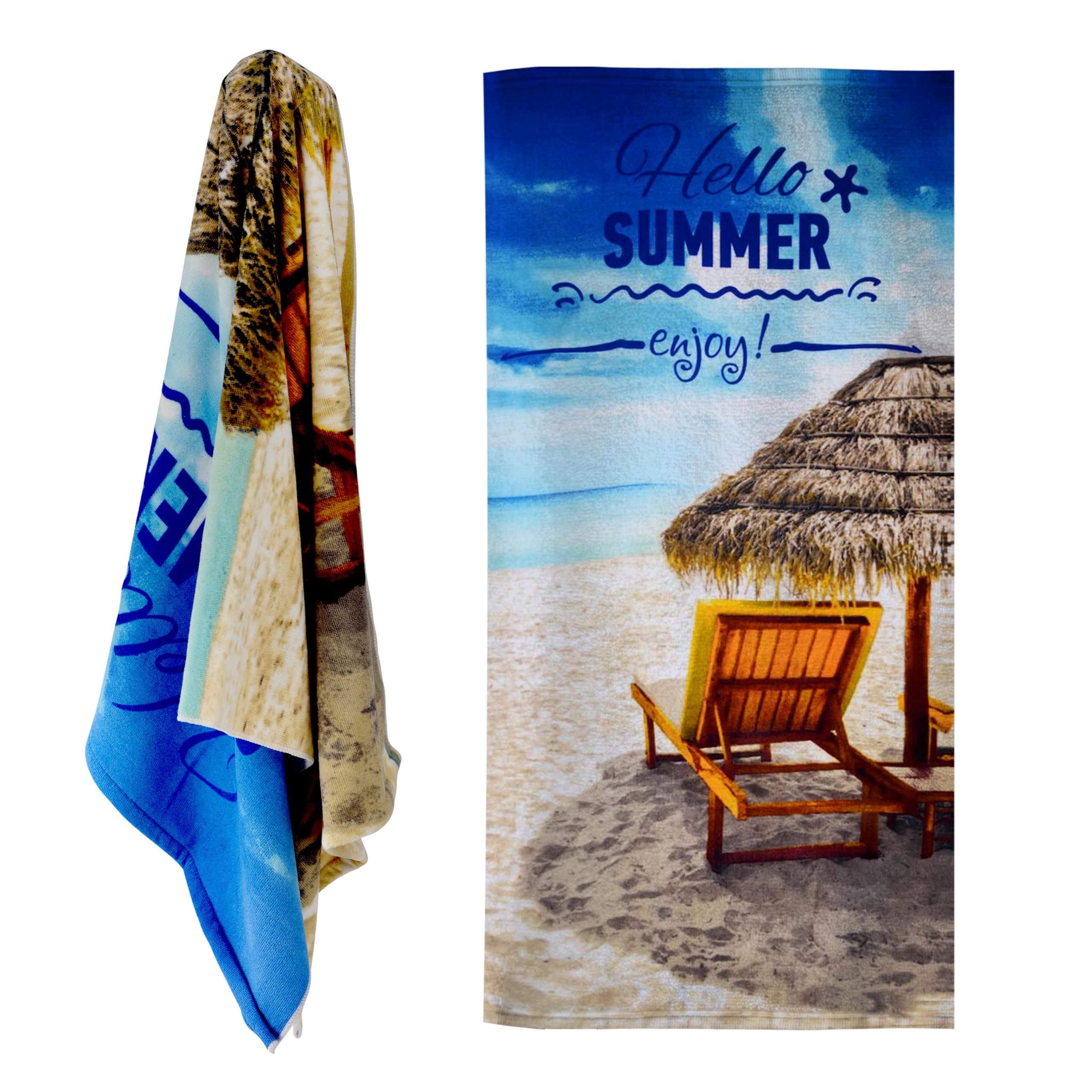 GEEZY Microfibre Beach Towel, Hello Summer Design - Quick Drying, Lightweight, Sand-Free, Large & Durable, Summer Design - Beach Essential for Travel, Holiday, Swimming, Sauna, Adults & Kids, 70x140cm — image 1