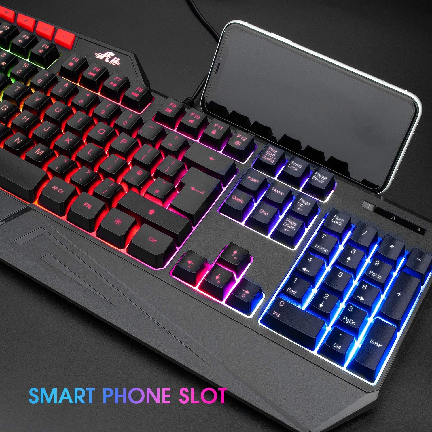 Rii Gaming Keyboard, Rainbow Backlit Light up Gaming Keyboard for