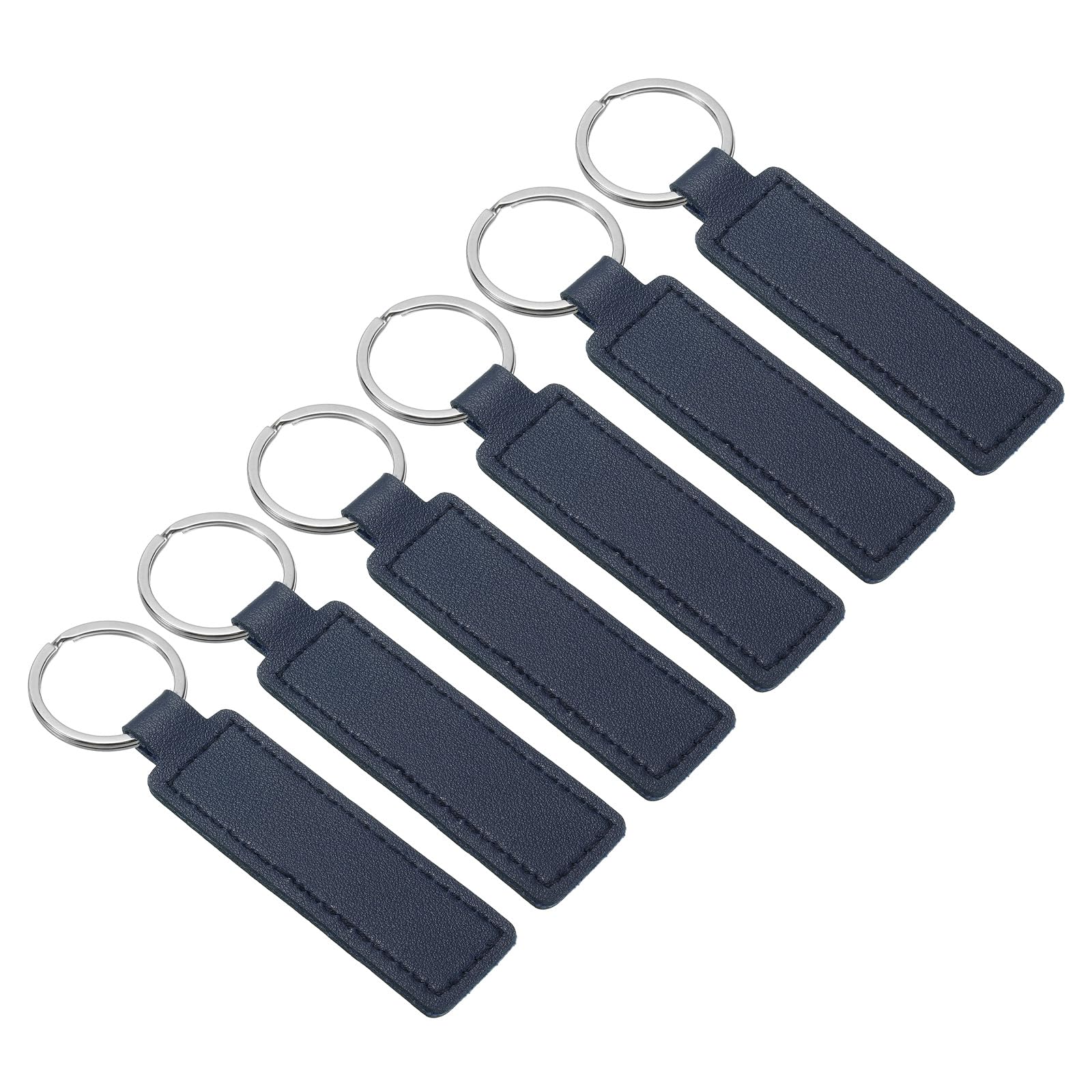 PATIKIL Sublimation Keychain Blanks, 6 Pack PU Leather Keychain Blanks Key Fob with Rings for Car Keys Home Keys, Navy Blue