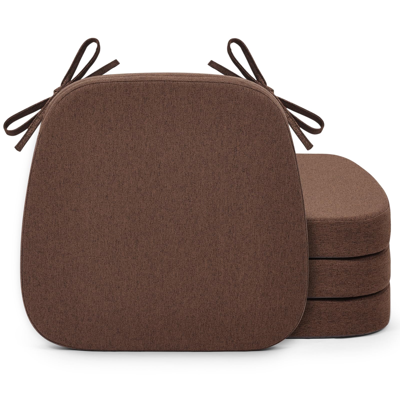 Photo 1 of Shinnwa Dining Chair Cushions Set of 4, Non-Slip Kitchen Chair Cushions with Detachable Straps and Machine Washable Cover, 4 Pack, 17x16x2in, Brown