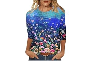 CHUOAND 2024 Floral Printed Tops for Women Trendy 3/4 Sleeve Shirts Loose Fit Casual Dressy Blouses Soft Color Block Tees