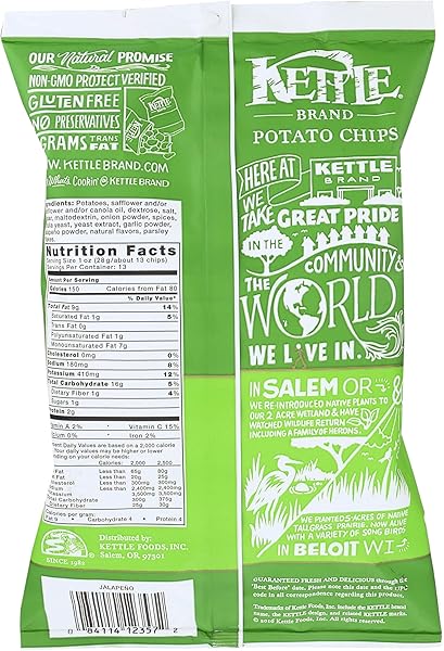 KETTLE BRAND POTATO CHIPS, JALAPENO KETTLE CHIPS, PARTY SIZE, 13 OZ
