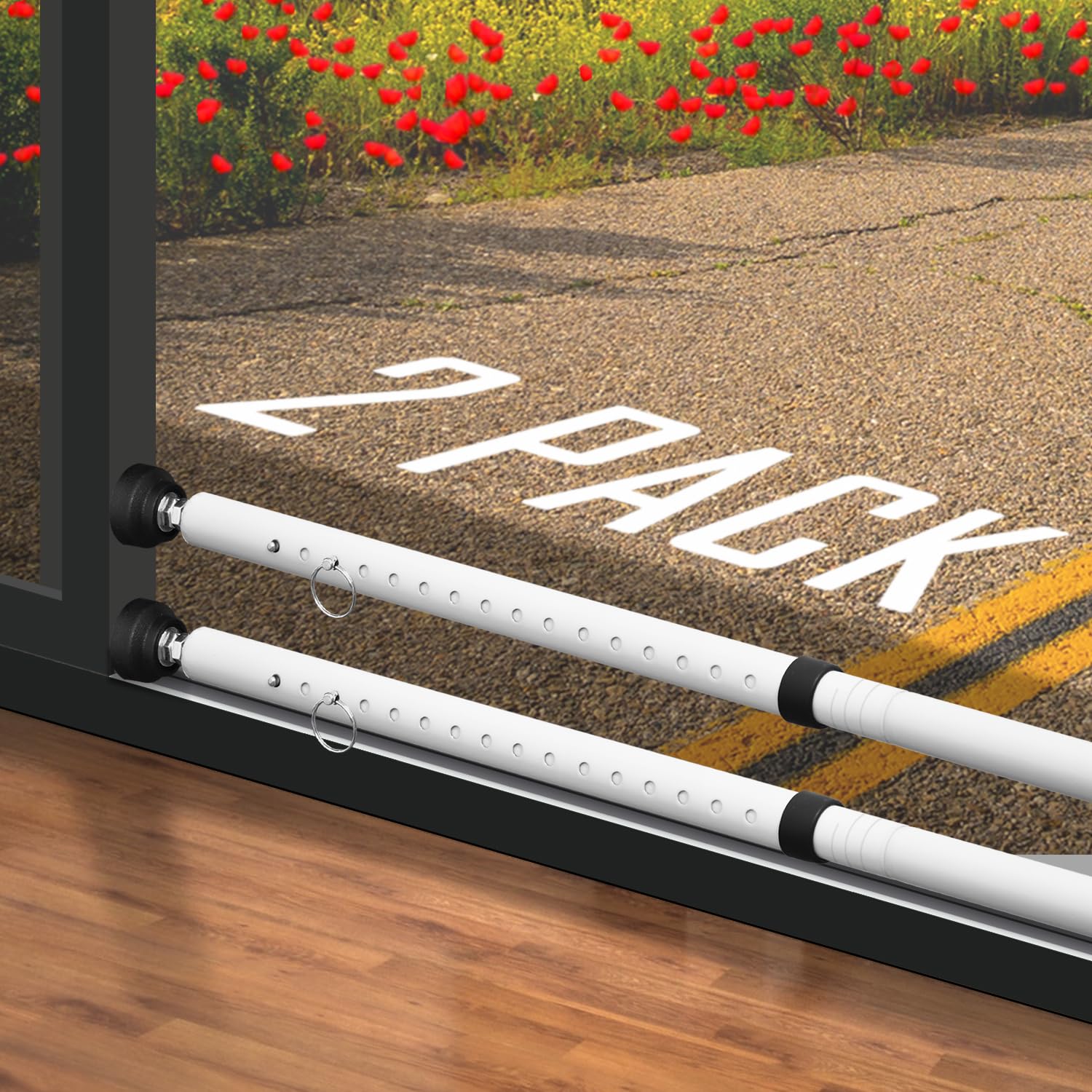 Photo 1 of PBHEPJ Sliding Door Security Bar 2 Pack, 18.5-51 inch Adjustable Patio Door Security bar with Rubber Tips, 1.1inch Diameter White Painted Metal Window Security Bar
