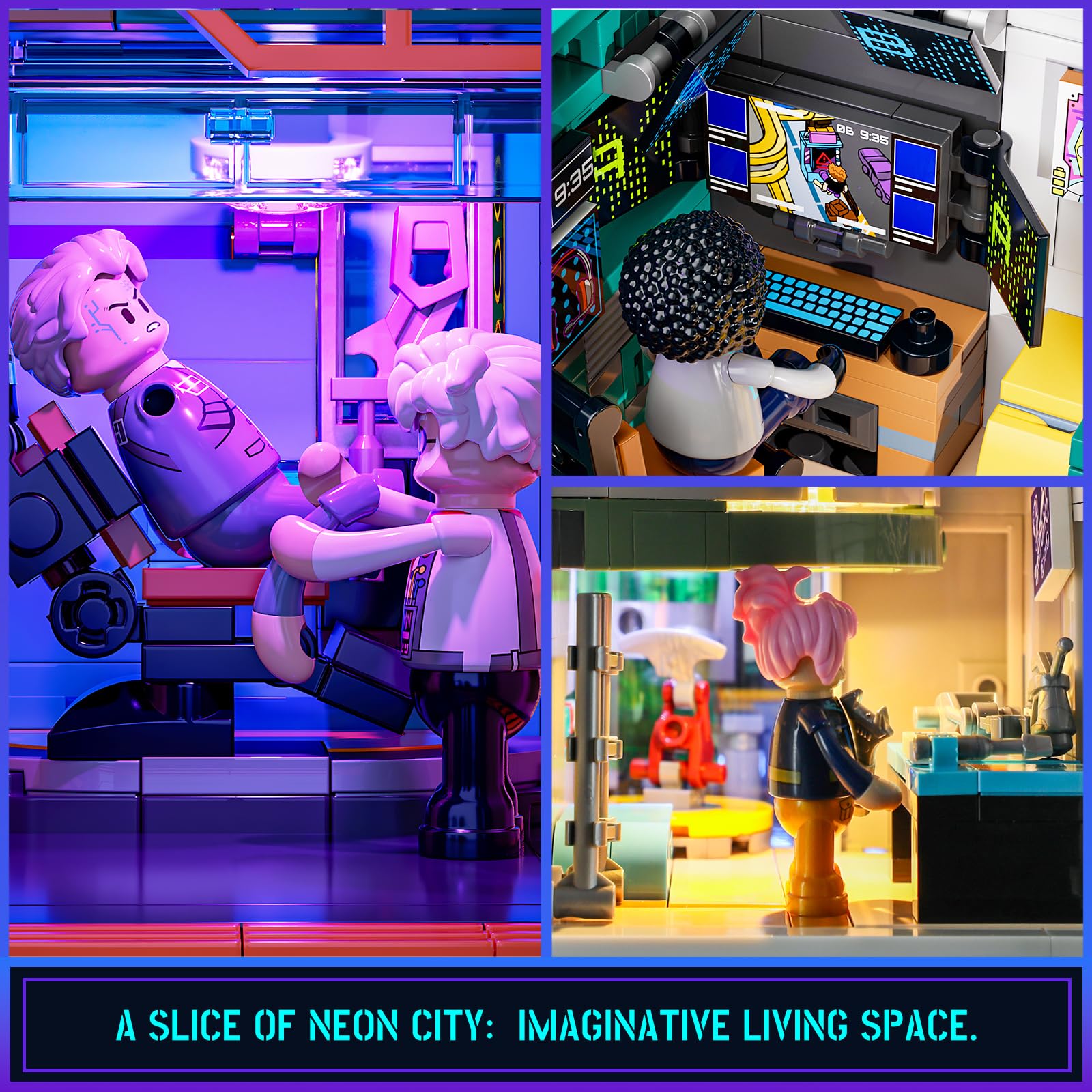 FUNWHOLE Cyberpunk-Villa Beleuchtetes Baustein-Set – 2524 Teile Zukunftsstadt-Modulgebäude Bausatz, Ideales Ausstellungsstück für Erwachsene und Sci-Fi-Fans 4