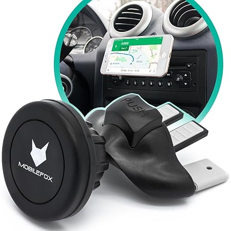 mobilefox® Magnet CD Schlitz KFZ Handy Halterung für Apple iPhone X/8/7/6/5/4/S/C/SE/Plus schwarz - Auto Halter Slot Plättche