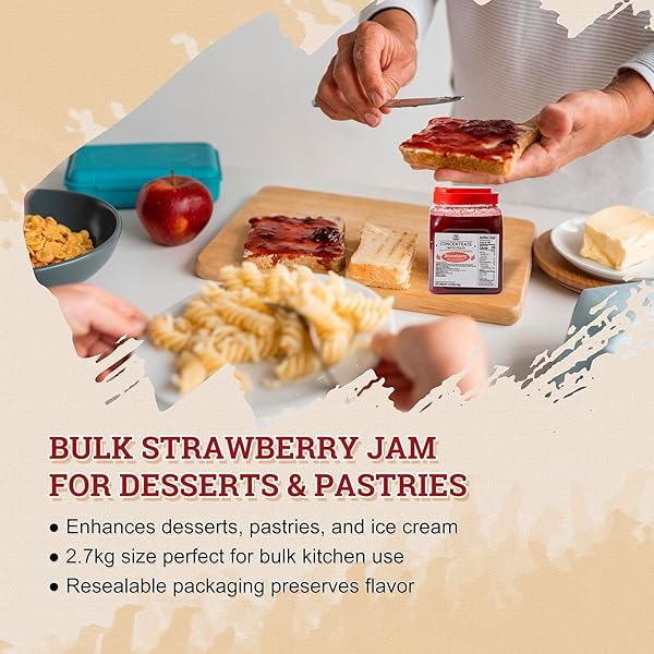 52USA STRAWBERRY FLAVORED JAM 2.7KG – LARGE FOOD SERVICE SIZE, SWEET AND FRUITY SPREAD FOR BAKING, COOKING & BREAKFAST