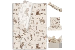 JarThenaAMCS 100Pcs Western Cowboy Tissue Paper Brown Wild West Rodeo Gift Wrapping Paper Rustic Art Tissue for DIY Crafts, 14 x 20 Inch