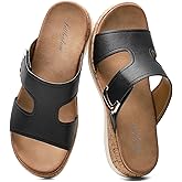 Littleplum Womens Sandals Arch Support Slides – Comfortable Flat Sandals for Women, Summer Breathable Flip-flops Walking Shoes for Beach,Travel