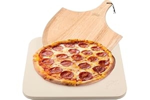 HANS GRILL PIZZA STONE | Rectangular Pizza Stone For Oven Baking & BBQ Grilling With Free Wooden Peel | Extra Large 15 x 12" Inch Durable Cordierite Cooking Stone.