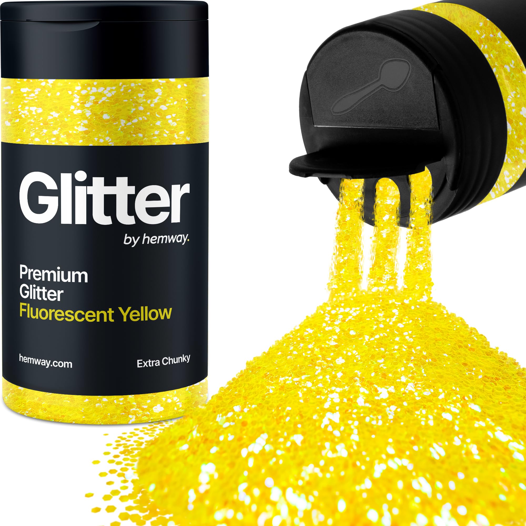 Fluorescent Yellow Glitter Shaker, 130g Extra Chunky Glitter, Crafts 1/24" Metallic Flake Yellow Sequins, Resin & Epoxy Crafts, Decorating, Halloween, Christmas Nail, Face, Hemway