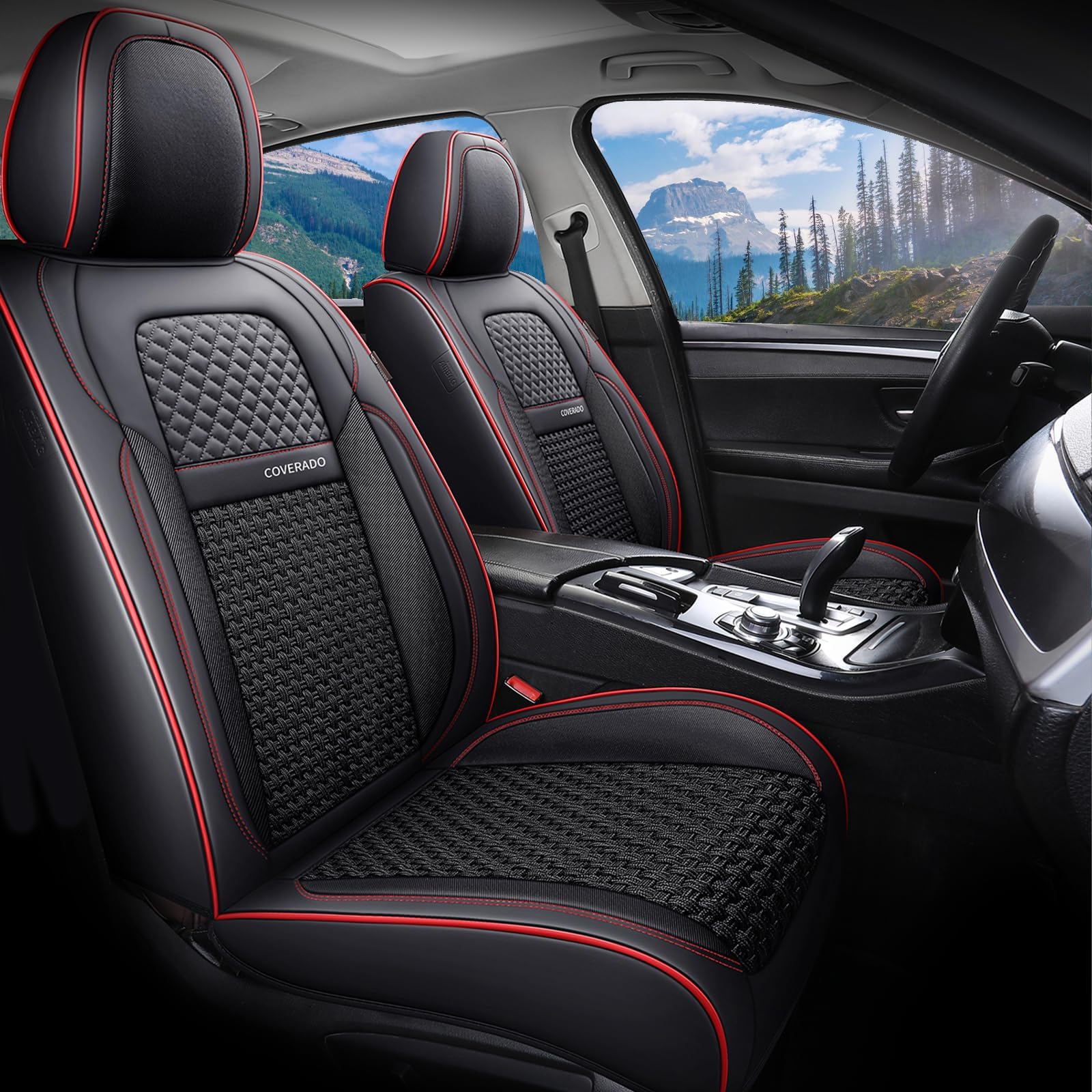 Coverado Seat Covers, Car Seat Covers 5 Seats, Luxury Leather Seat Protectors, All-Weather Protection, Blue Auto Seat Covers Full Set Universal Fit for Most Vehicles SUV Truck Sedan