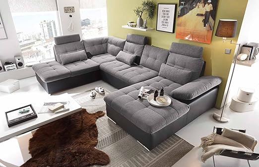 Lifestyle4living Wohnlandschaft Xxl Mit Schlaffunktion Bettkasten Anthrazit Grau Webstoff Kunstleder Gemutliches U Sofa Mit Kopfstutzen Armlehnenverstellung Amazon De Kuche Haushalt