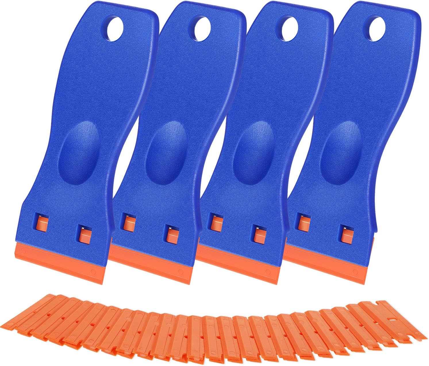 4 Pieces Plastic Razor Scraper Tools with 100 Pieces Plastic Razor Blades Sticker Remover