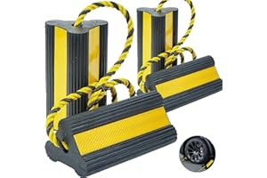YOLNEXI [2Pair 4Pack] Standard Rubber Wheel Chocks for Trailer Camper Trucks and Aircraft, Sturdy Heavy Duty Simple Easy to use, Tires Block Stopper Chock with Nylon Rope Yellow Reflective Tape