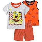 SpongeBob SquarePants Nickelodeon Boys 3 Piece Tank Top T-Shirt and Shorts Set for Big Kids