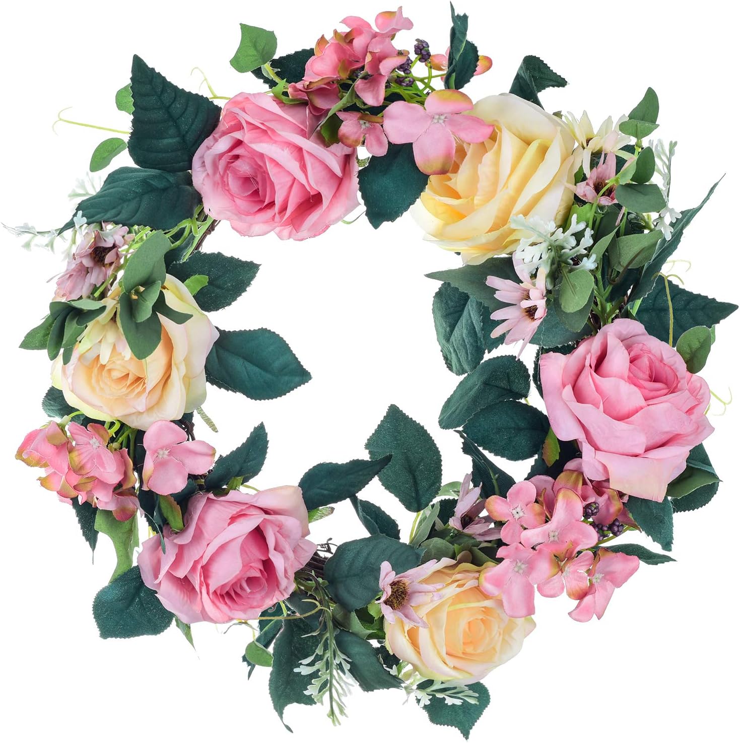 13" Rose Wreath Silk Spring Front Door Wreath,Handcrafted on a Grapevine Wreath Base- Display in Spring, Summer, Home and Kitchen