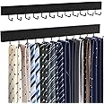 HOMEBROS Tie Rack Wall Mount, Wooden Closet Tie Hanger with 24 Metal Hooks, 360° Rotatable, Large Capacity, Black, 2 Pcs