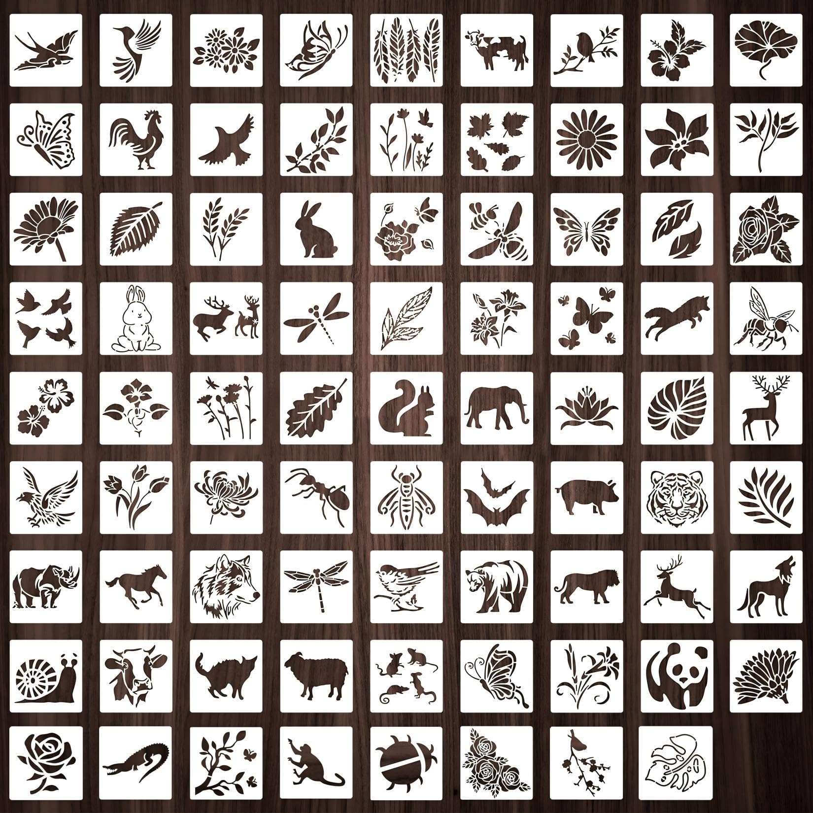 80 Pieces Mix Flower Painting Stencils,Butterfly Bird Plastic Drawing Templates for DIY Canvas Fabric Wall Decors Art Kit,Reusable Spring Stencil for DIY Lovers Painting Supplies (7.62x7.62cm)