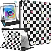 Uppuppy for iPad 9th/8th/7th/Air 3rd Generation Case 10.2& for iPad Pro 10.5 Inch Cases 360 Degree Rotating Stand Folio Cover with Pencil Holder Cute Girly Checkered for Apple iPad 2021/2020/2019