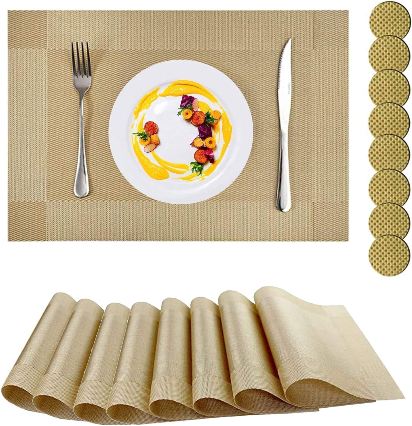 Placemats, Placemats and Coaster Sets 8, PVC Heatresistant Table Mats