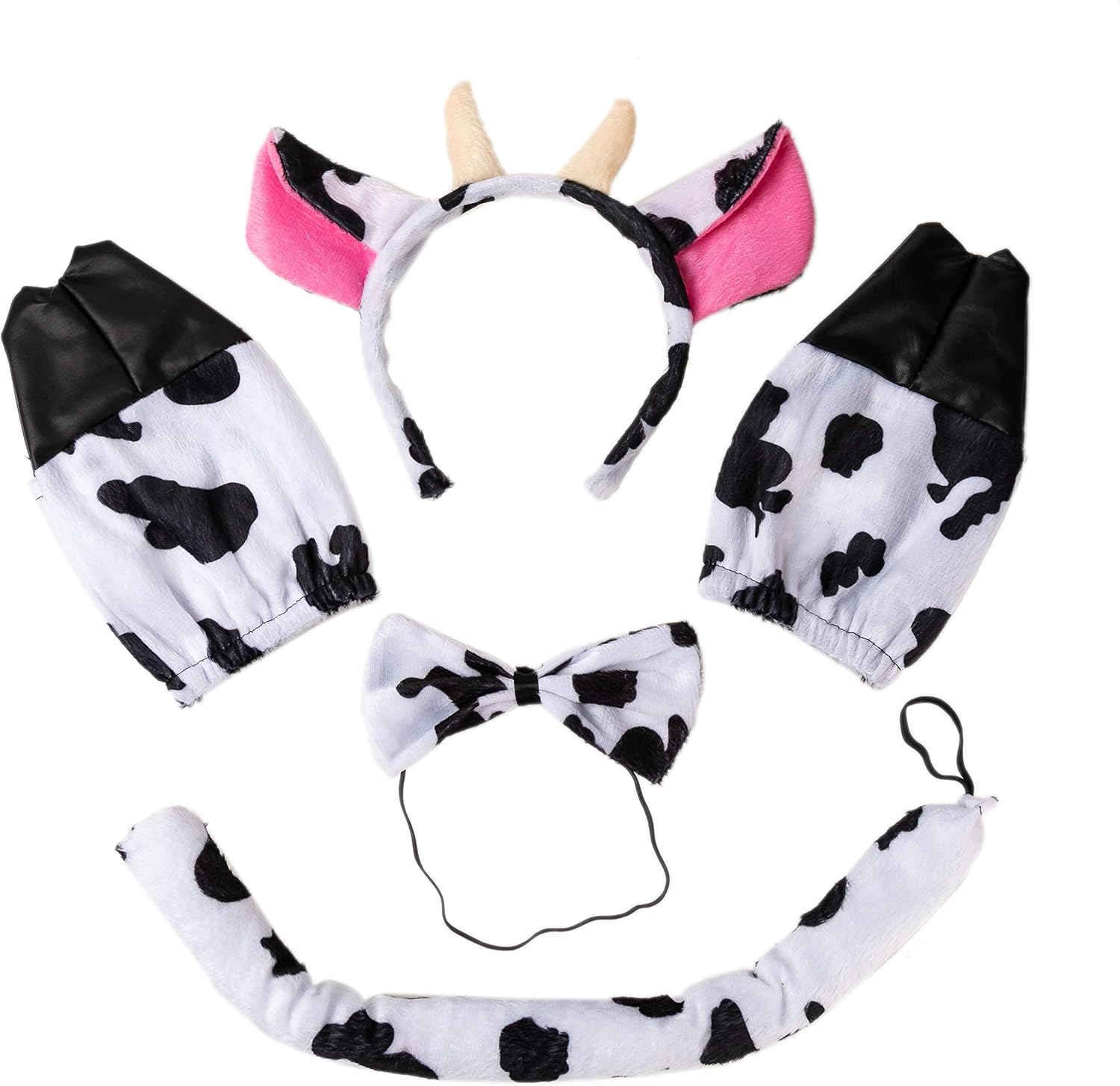5 Pcs Animal Cow Costume Accessories Set with Cow Ears