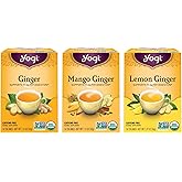 Yogi Tea Ginger Variety Sampler - 16 Bags per Pack (3 Packs) - Caffeine-Free, Organic Nausea Relief Teas – Supports Digestion - Includes Ginger, Mango & Lemon Flavors