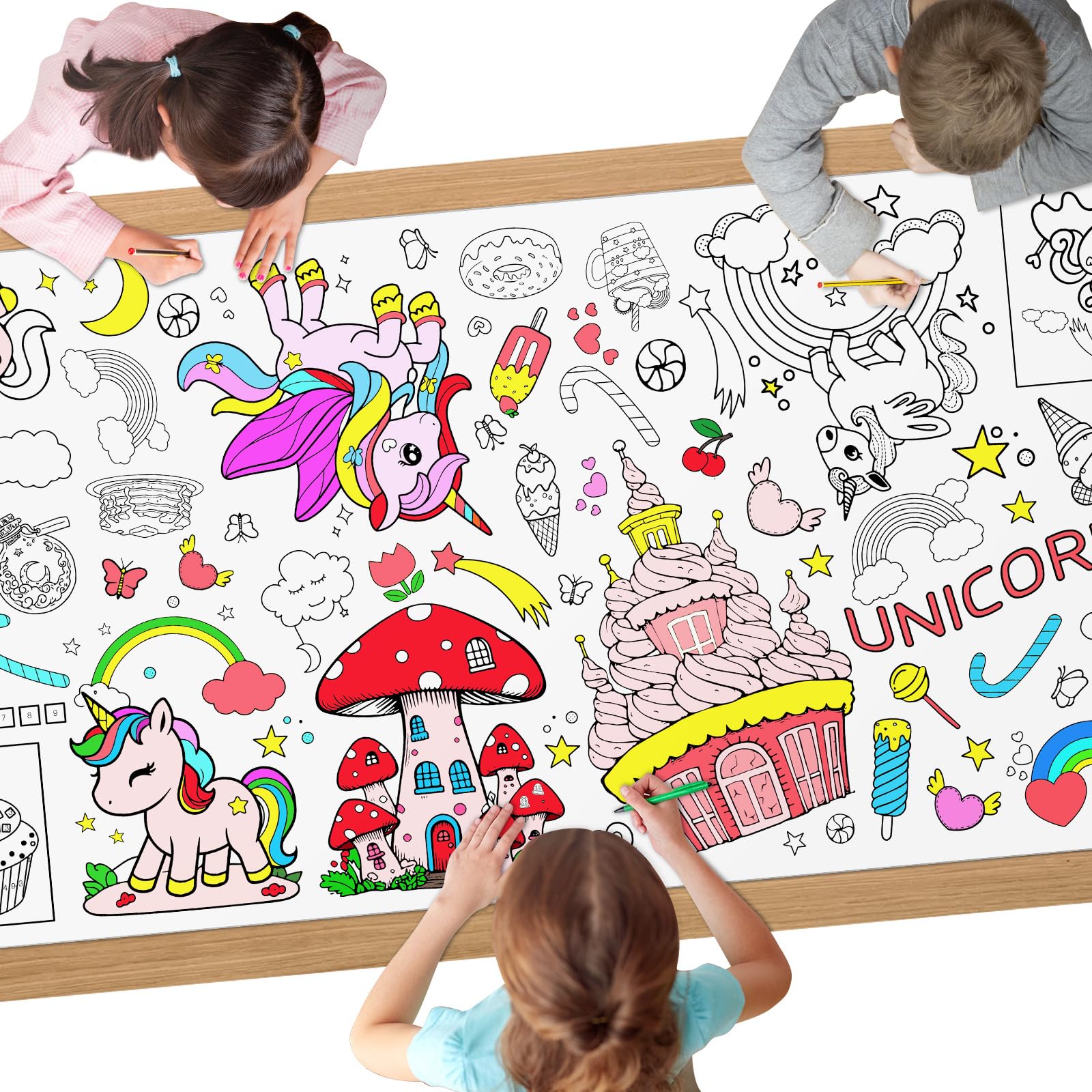 AYESY Unicorn Coloring Tablecloth, 72 x 30 inch DIY Kids Party Tablecloth, Giant Colouring Poster Table Cloth for Kids, Boys Girls Birthday Gift, Craft Doodle Art