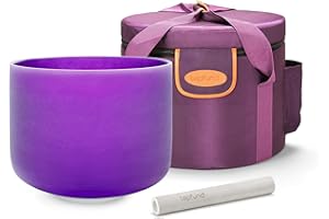 TOPFUND Violet A# Note Crystal Singing Bowl Pineal Chakra 8 inch with Heavy Duty Carrying Case and Suede Mallet