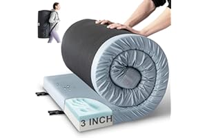 Kingfun Memory Foam Waterproof Camping Sleeping Pad, CertiPUR-US Camping Mattress Roll Up Mattress Guest Bed, Thick Floor Sleeping Mat for Car for Adults with Travel Bag