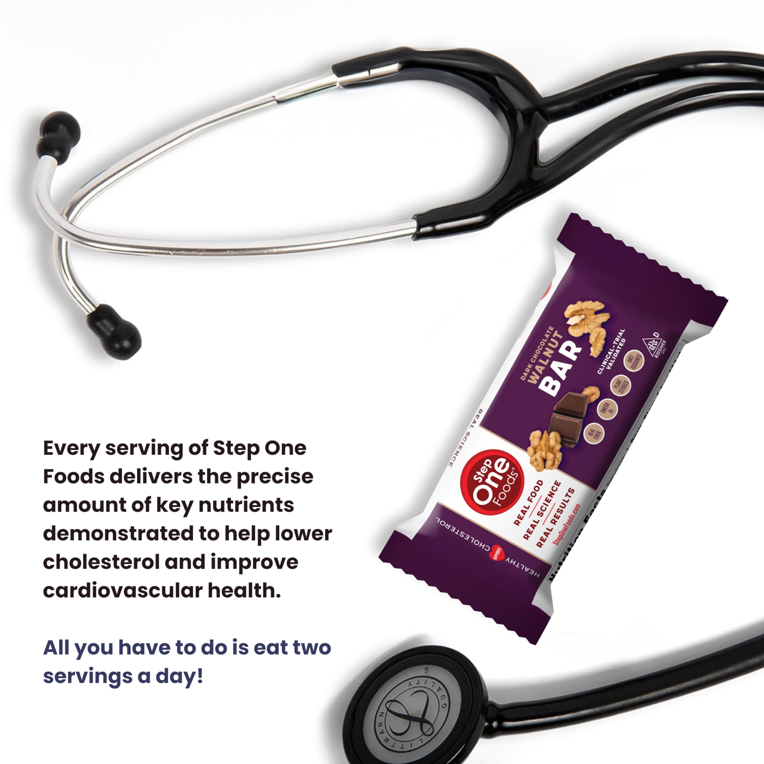 Step One Foods, Dark Chocolate Walnut Bars, Omega 3's and Dietary Fiber Gluten Free, Non-GMO, Vegan, Clinically Proven to help Lower Cholesterol (12 Pack)