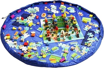 Amazon Dazers おもちゃ収納バッグ 子どもプレイマット お片付け簡単 特大マット 直径150cm ブルー ベビージム プレイマット ベビー マタニティ 通販