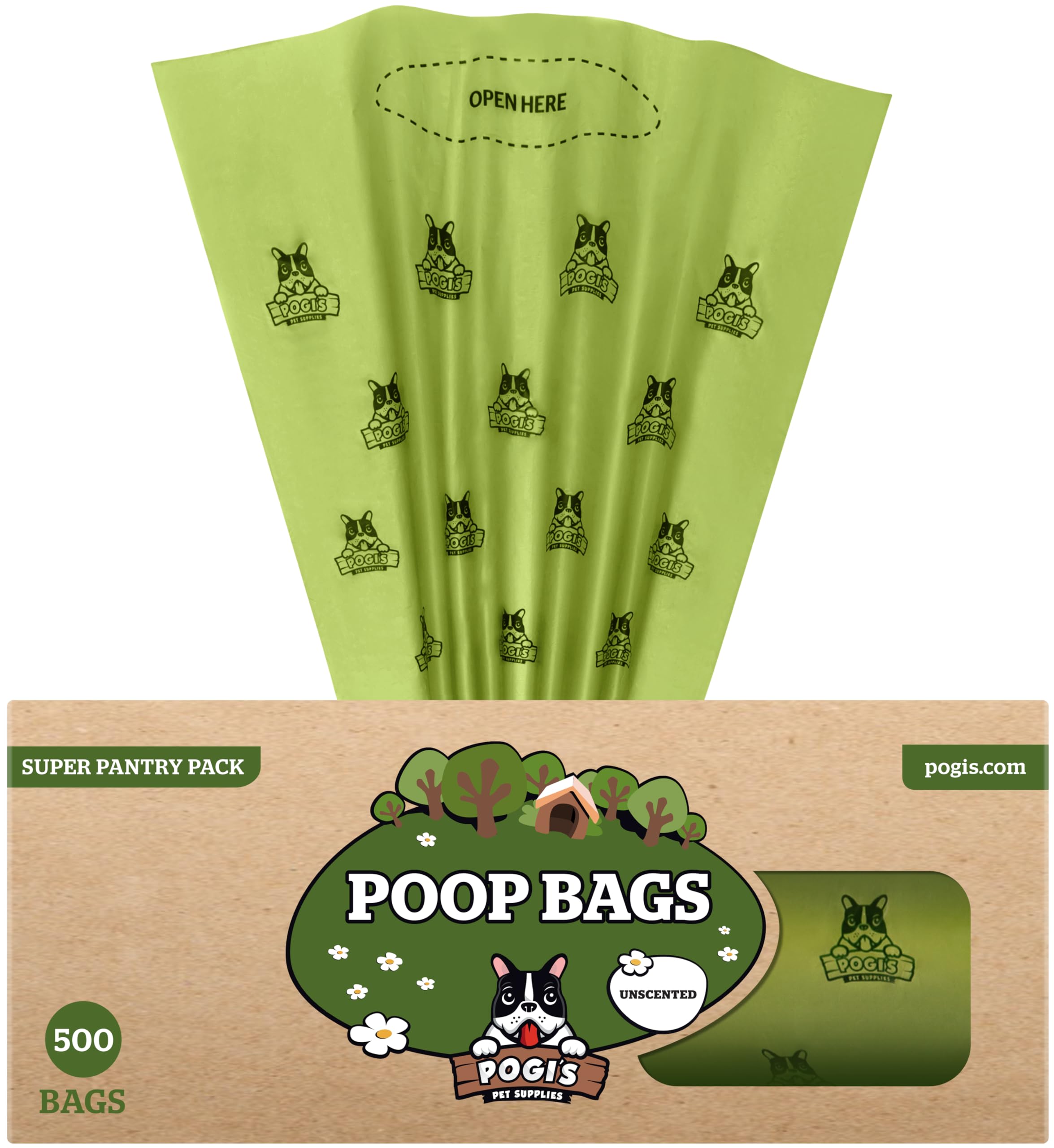Pogi's Dog Poo Bags – Large, Leak-Proof Dog Waste Bags for Yard or Home Use, Unscented (Single Roll, 500-Count)