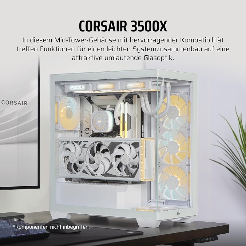 3500X Mid-Tower ATX PC-Gehäuse - Gehärtetes Panorama-Glas - Umgekehrte Verbindung Motherboard-Kompatibel - Keine Lüfter Enthalten - Weiß