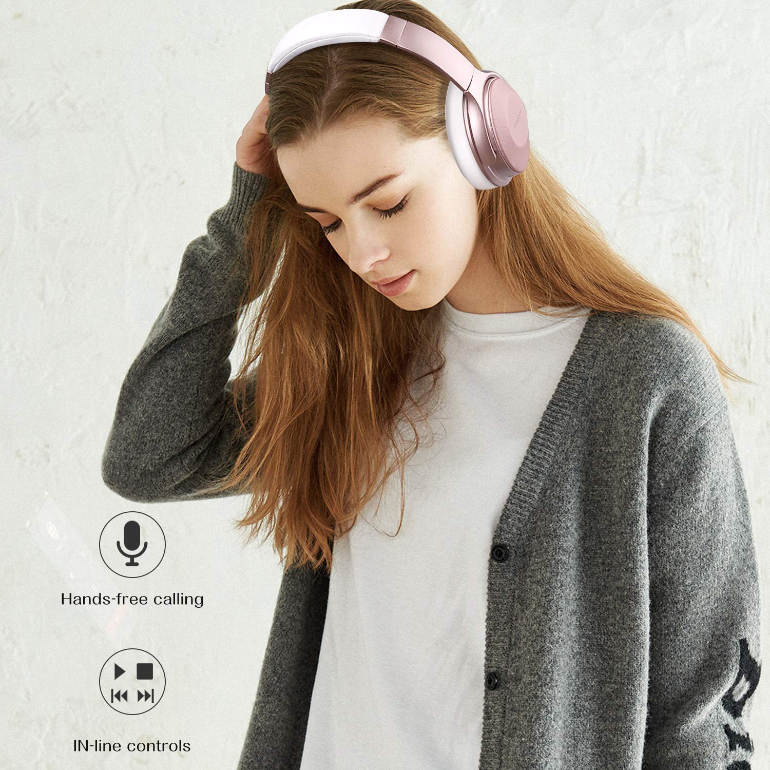 Sumvov Wireless Headphones Over Ear, Bluetooth Headphones 5.0 with Mic, Quick Charge, 30 Hours Playtime, Deep Bass, Protein Earpads, Hi-Fi Stereo Foldable Headset, for Cellphone/TV/PC (Rose Gold)